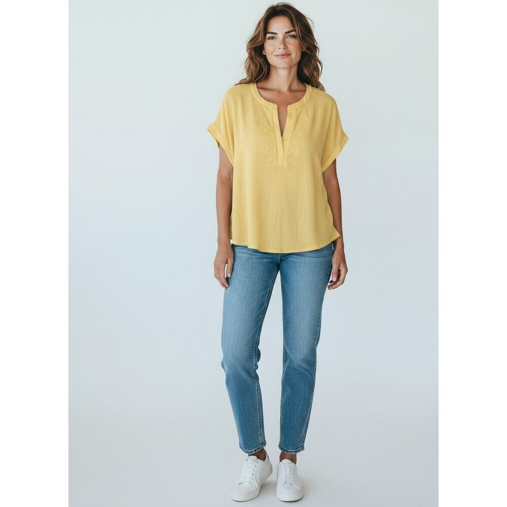 NWT Cable & Gauge Popcorn Yellow Embroidered V-Neck Top Size XL Boho Textured - Picture 16 of 16